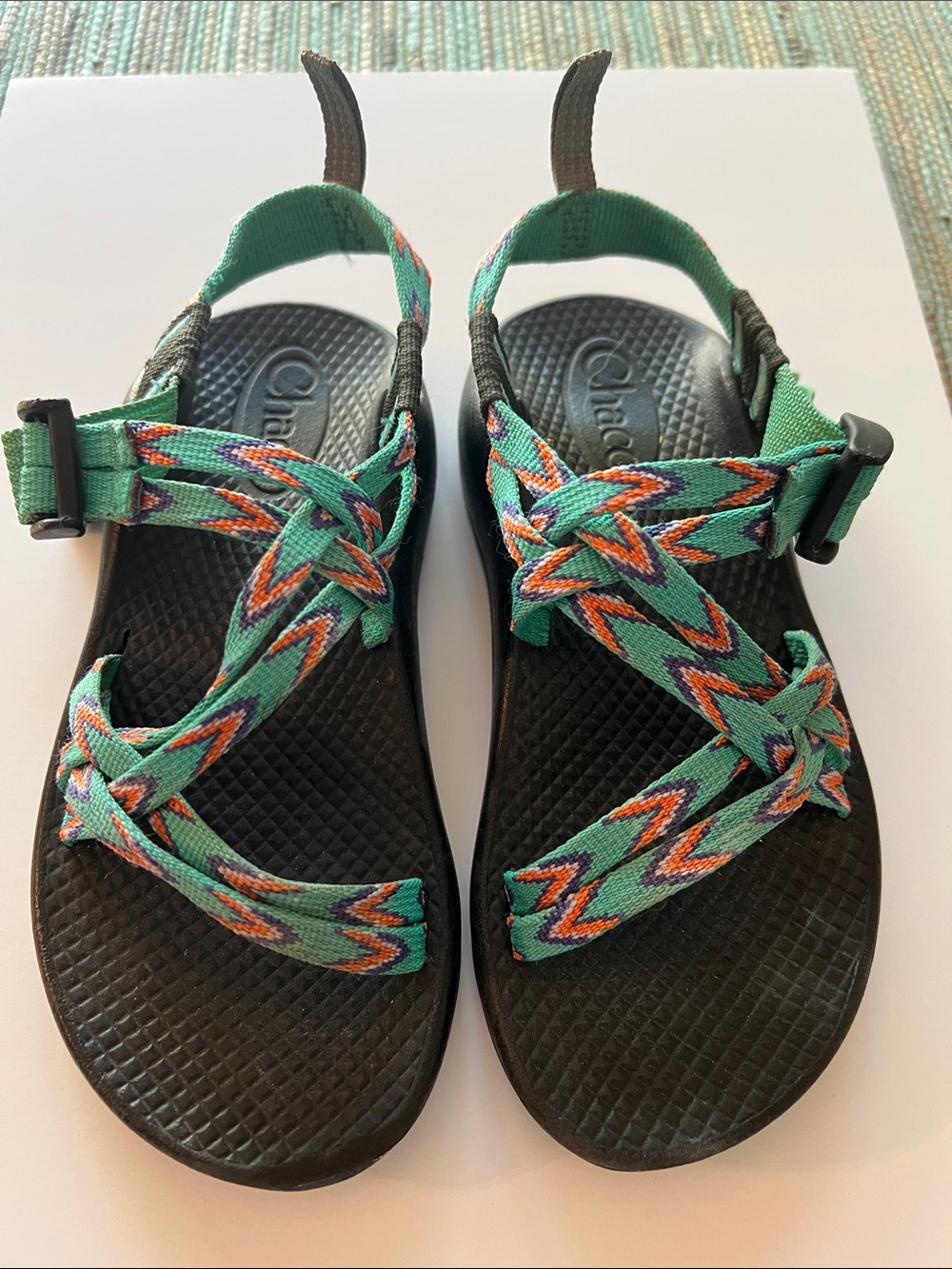 Chaco Women's Strappy Sandal - Teal with Orange Accent